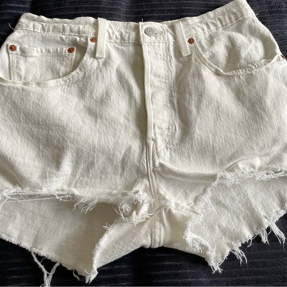 Levi's White 501 Frayed Jean Shorts